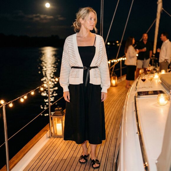 100% Cotton Nautical Stripe Open-Front Long Sleeve Cardigan - Picture 3 of 15